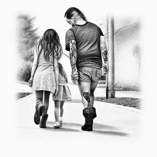 Dad Walking With Three Daughters