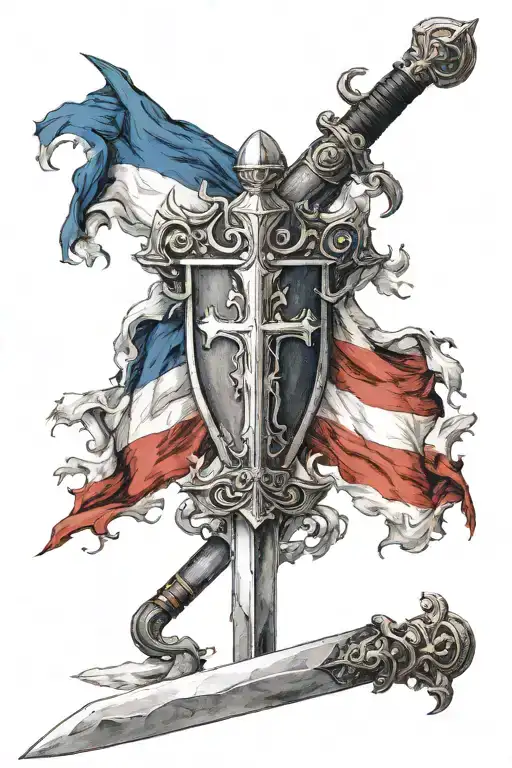 Realistic Templar Sword And French Flag