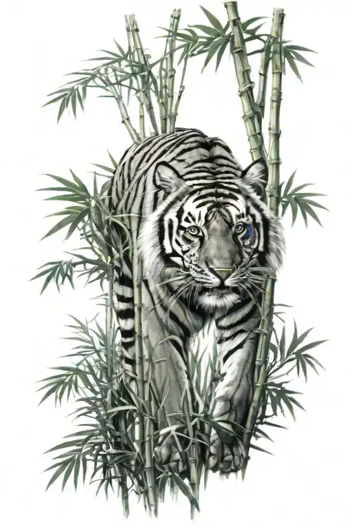 Scary Tiger And Bamboo Forest