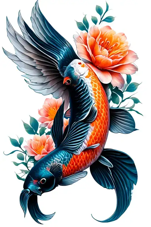 Flowers Koi Fish Dove