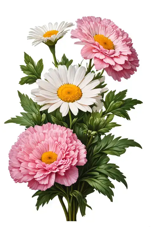 Two Carnations And One Daisy Bouquet