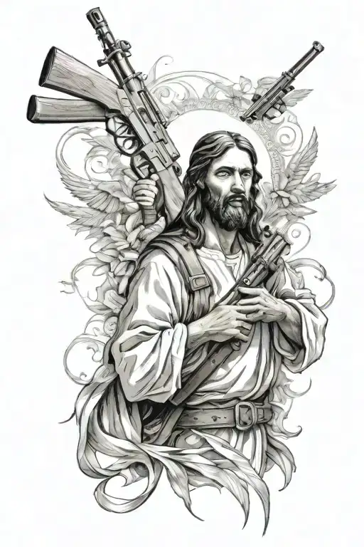 Jesus Christ Holding A Ak 47 Rifle Crossed