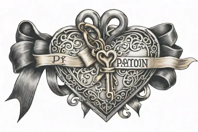 Skeleton Key With Heart Shaped Lock With Ribbon Wrapped Around With The Name Payton In Ribbon