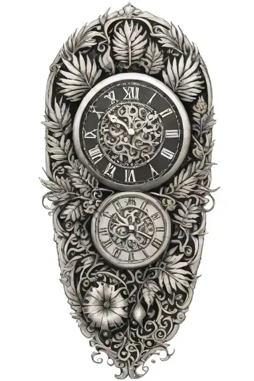 Clock Face Surronded By Silver Ferns