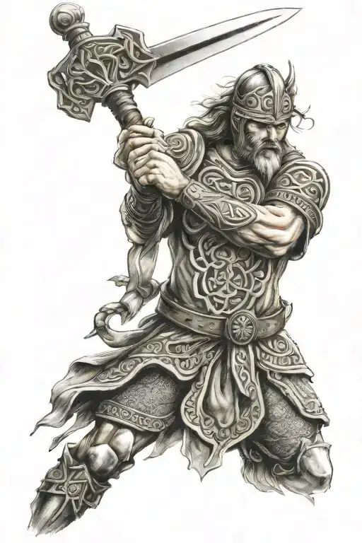 Celtic Warrior Wielding A Sword