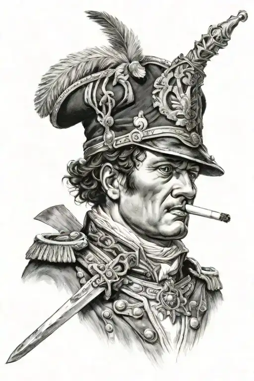 Napoleon Galayd With A Sword In His Hands And A Cigarette In His Teeth