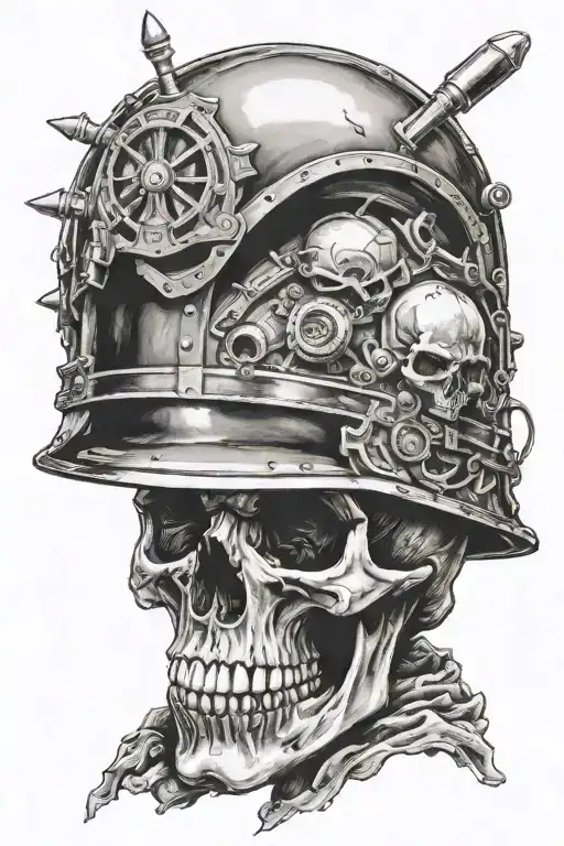 Skull In A German Helmet With A Hole In It