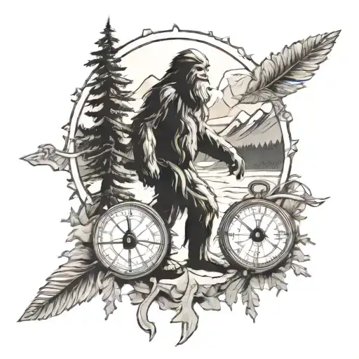 Sasquatch And Compass And Hiking
