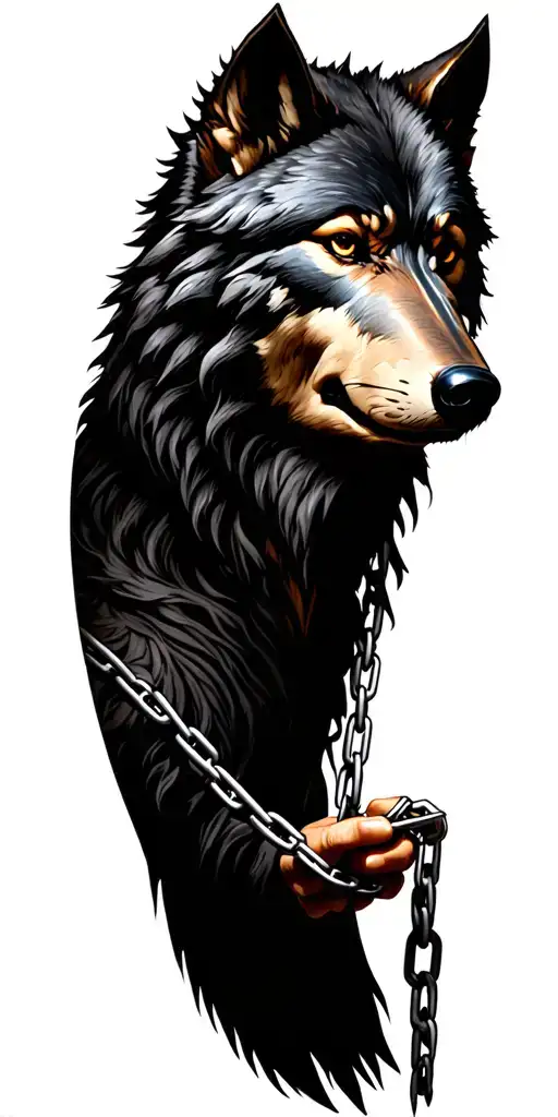 The Face Of Odin Holding Chains Of Fenrir Wolf