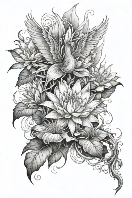 Phoenix And Water Lilly Flower