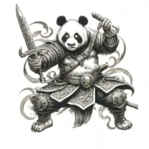 Panda Samurai Warrior Battling Surrounded By Viking Runes