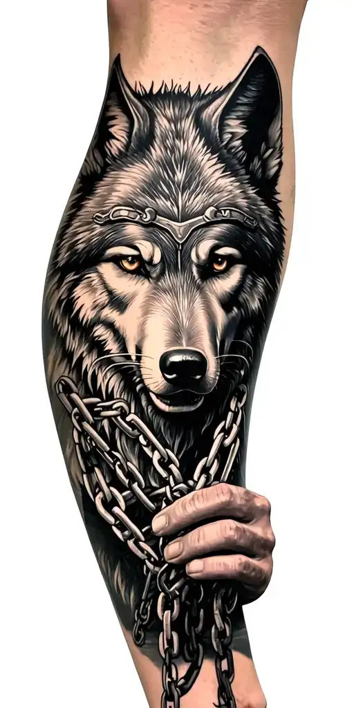 The Face Of Odin Holding Chains Of Wolves Skoll