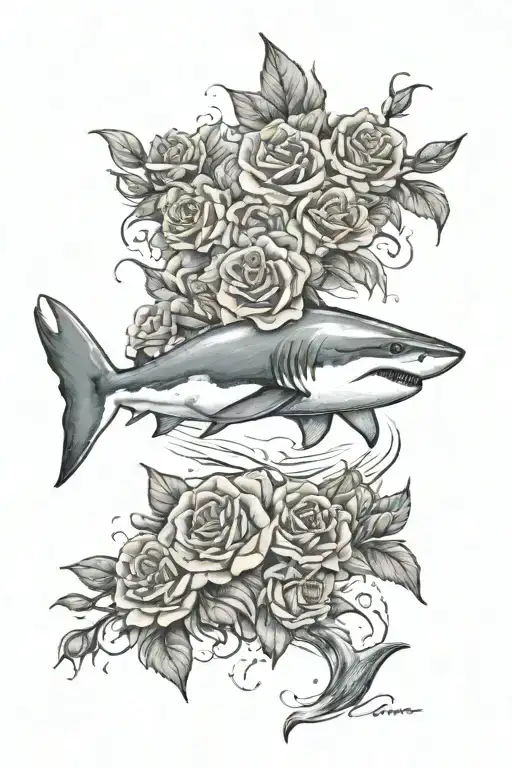 Great White Shark Swiming With Roses