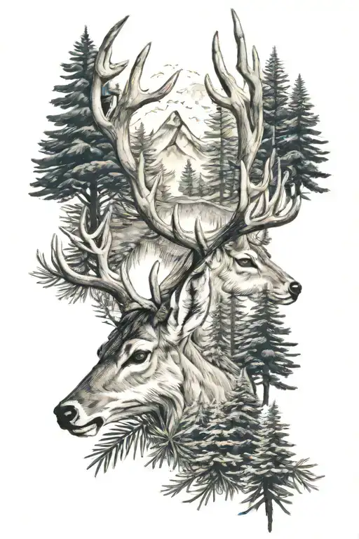 Deer And Pine Trees