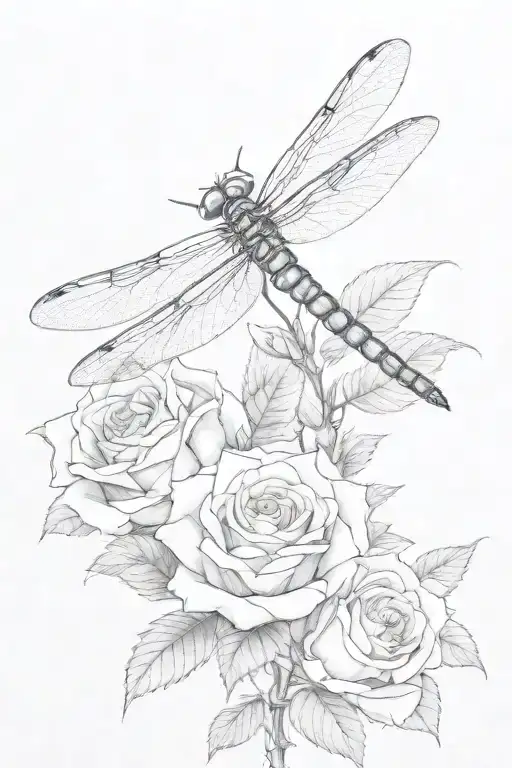 Dragonfly On Rose Growing