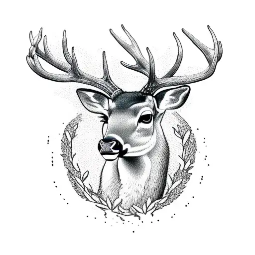 A Deer Gracefully Leaping Over A Stream In A Dotwork Style