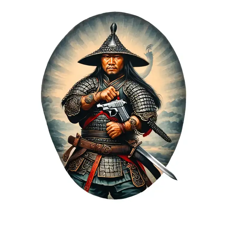 Samurai With Sword And Pistol On Belt