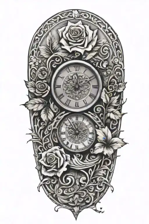 Rose Clock Tribal Silver Fern