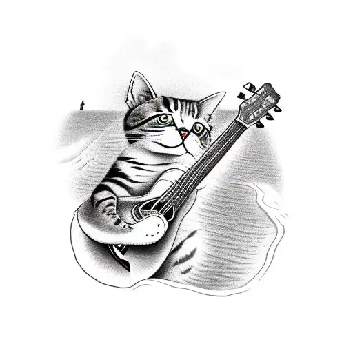 A Cat Playing A Guitar On A Beach In New Zealand