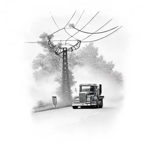 Grandpa And Grandson In A Semi Driving Down A Country Road With Power Lines