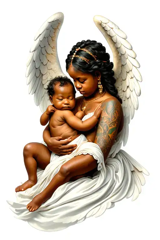 African American Angel Holding A Baby