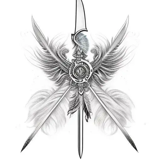 Sword With Feathers On The Bottom