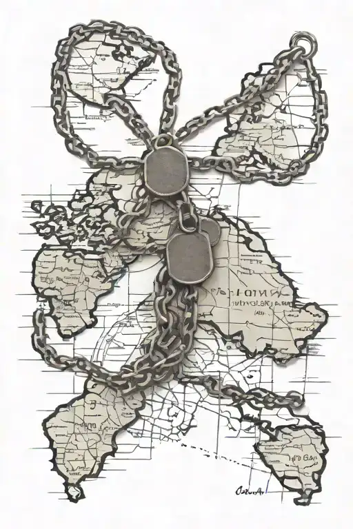 Map With Dog Tags Intertwined