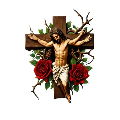 Rose Thorn Jesus Cross Surrounded