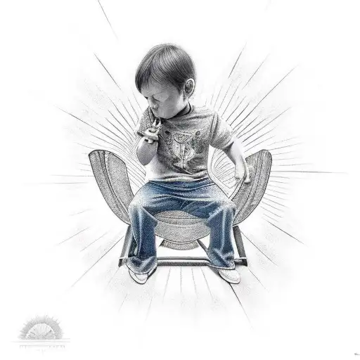 A Child Sitting On A Chair Facing The Sun Waiting For His Mom