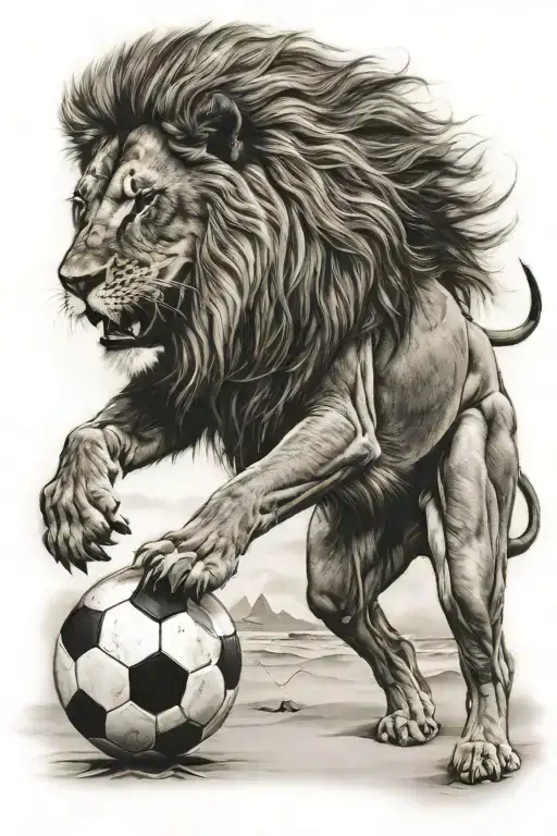 A Lion Playing Soccer On The Beach