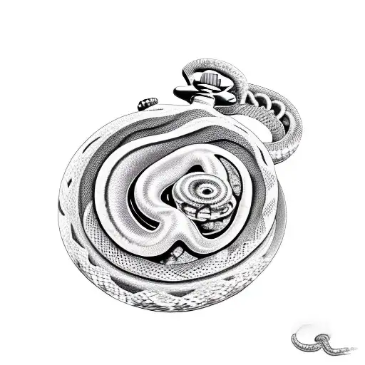 Snake Coiled Around A Pocket Watch
