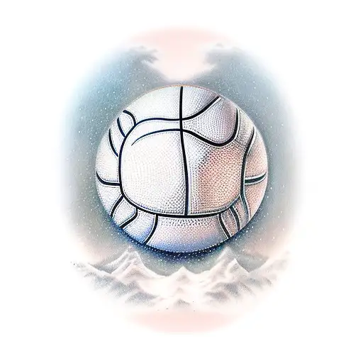 A Basketball Floating Above A Mountain Range