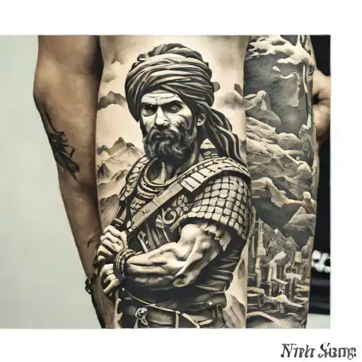 Kurdish Warrior With Mountains And Sun Arm Sleeve