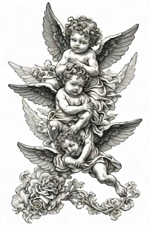 Black Cherub Angels Flying