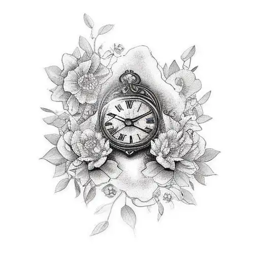 A Female Warrior With Flowers A Clock On And Butterflies Around Her