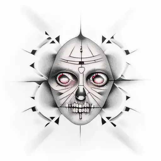 Creepy Face With Background Of Squares Grey And Black