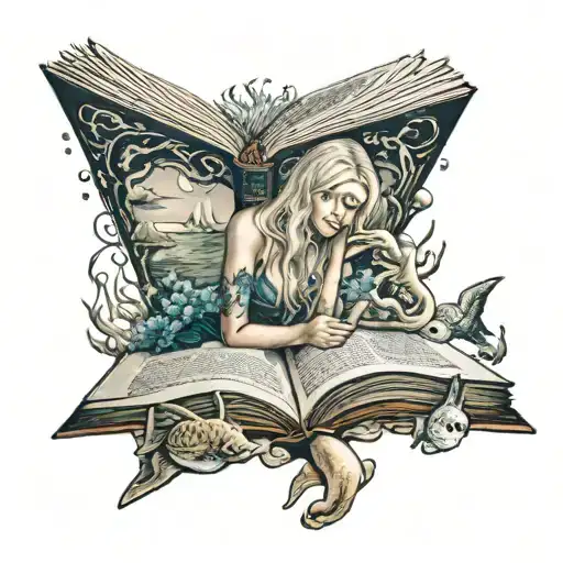 Blonde Girl Reading A Book At Sea Creatures