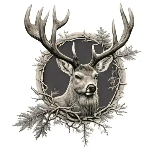 Deer Head With Trees