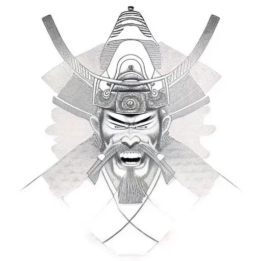 A Samurai In With Two Katana's With Red Sun In The Background