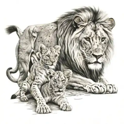 Lion With Her Cub And 1