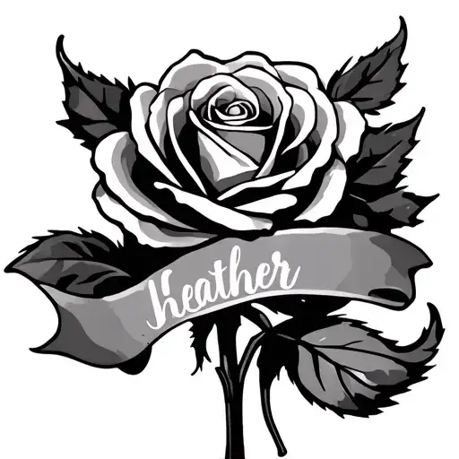 A Rose With A Ribbon Banner With The Name Heather In The Ribbon Banner
