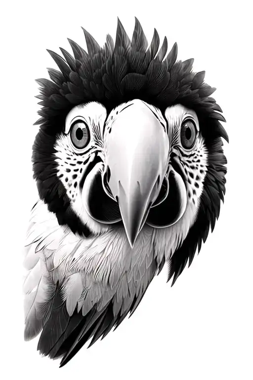 Black And White Macaw Face With Eyes