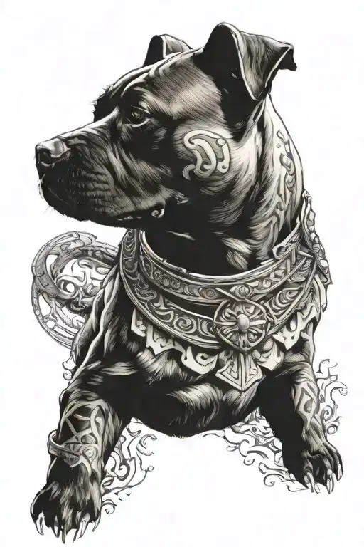 A Mythical Creature Combining Features Of A Staffordshire Bull Terrier And A Warrior