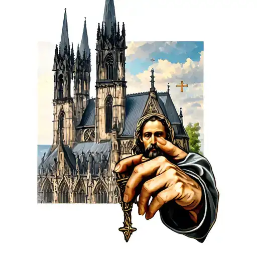 Saint Clement Piercing The Graoully With The Front Of Metz Cathedral In The Background