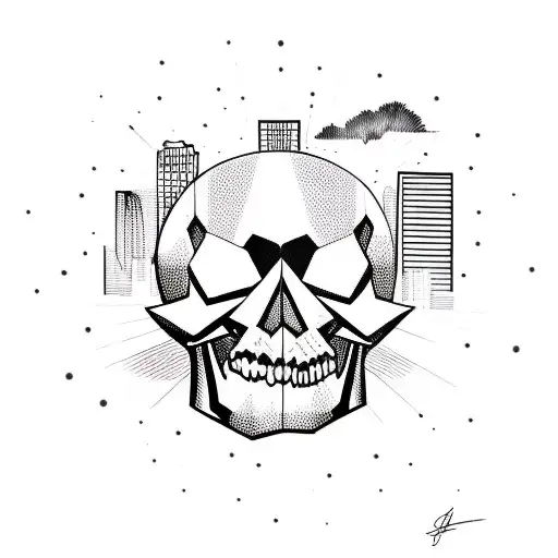Graffiti Skull With A Los Angeles Cityscape In The Background