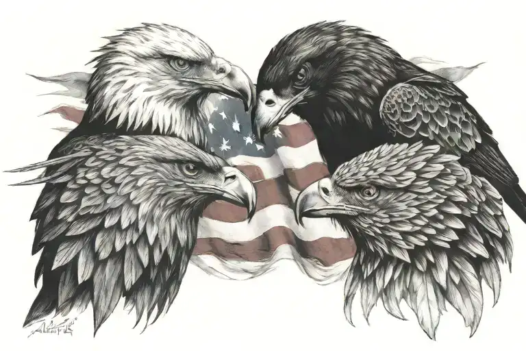 Crow And Eagle American Flag