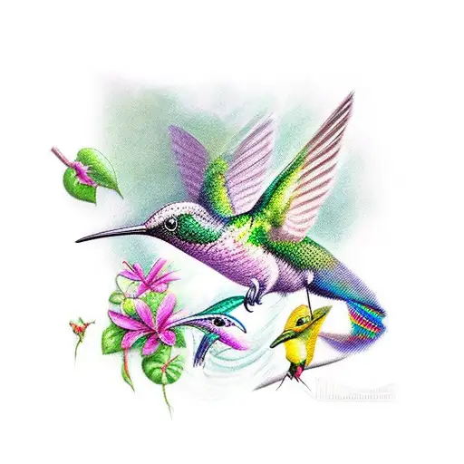 Humming Bird And Parrot In Jungle