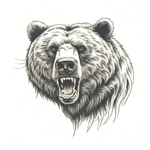 Bear Head Open Mouth Angry Front View