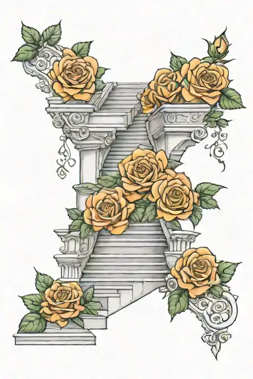 Bright Orange And Green Roses Growing On The Sides Of The Stairway To Heaven