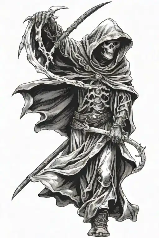 A Dark Tall Reaper In A Cloak Looking At You Pointing And Holding A Long Scythe